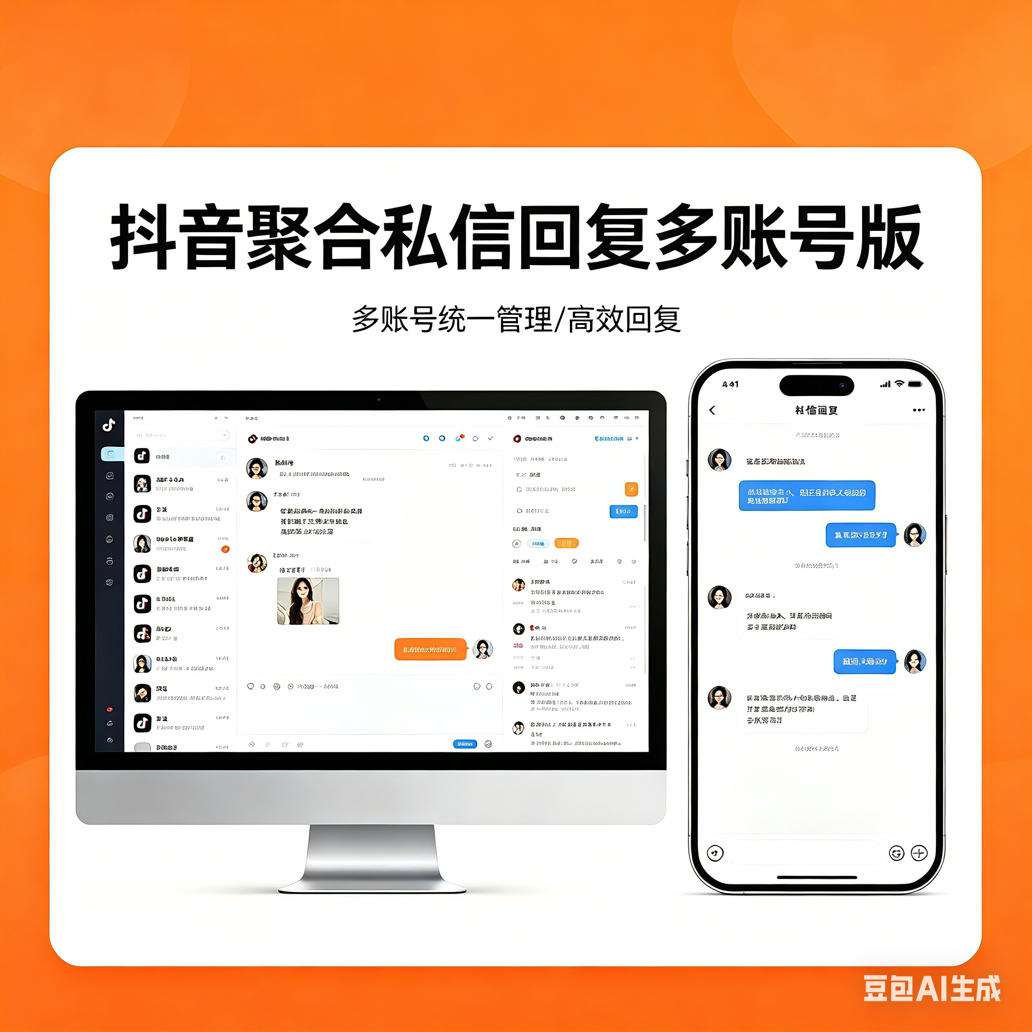 抖音聚合私信回复多账号登录版 多账号登录统一管理回复 破私信核对和吞私信 可发卡片